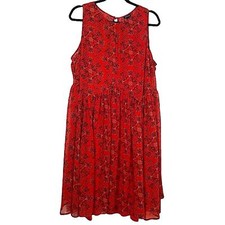 Torrid Red & Navy Semi Sheer Floral Sleeveless Mini Dress With Ruched Detail 2X