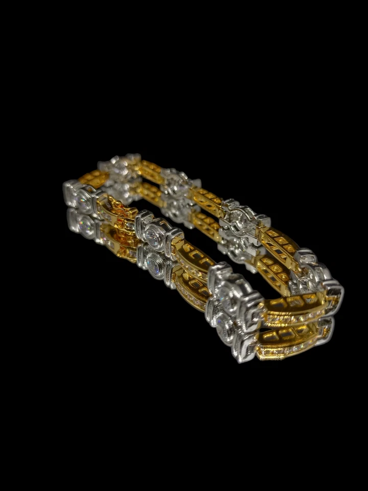 2 Ct Rund Simulierter Diamant Link Tennisarmband 14k Zweifarbig Vergoldet - Bild 4 von 4