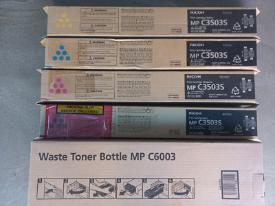 GENUINE RICOH SET OF FOUR KYMC TONERS FOR MP C3003S MP C3503S PLUS WASTE BOTTLE