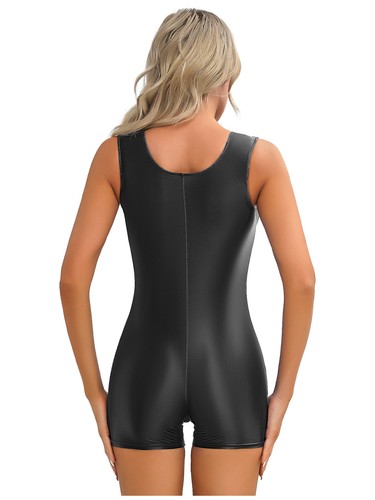 Womens Bodysuit Shiny Glossy One-Piece Workout Sport Leotard Stretchy Swimwears - Picture 8 of 139