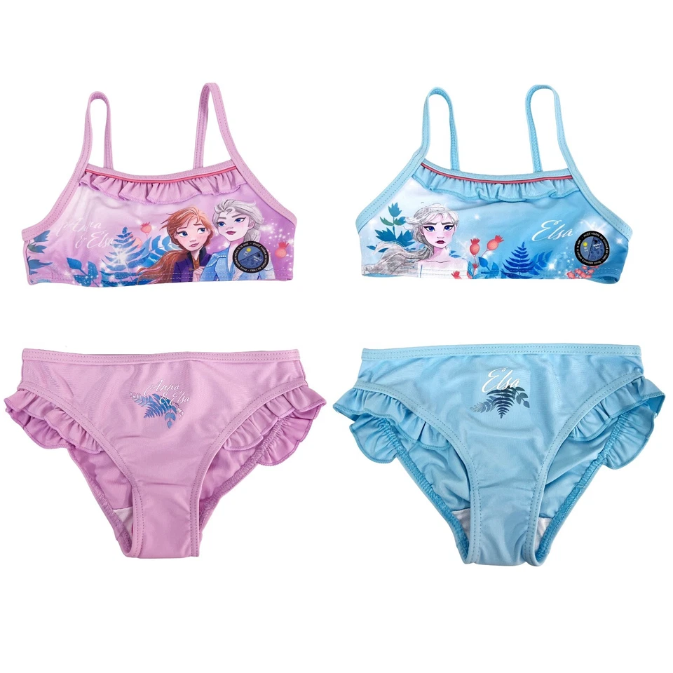 Disney Maillot Bikini Frozen 2 Pièces Change Couleur Piscine 4-8 Ans Bleu/Violet - Photo 1/1