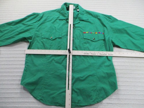Vintage Esprit Mens Shirt Medium Green Button Long Sleeve Embroidery Cotton - Picture 7 of 10