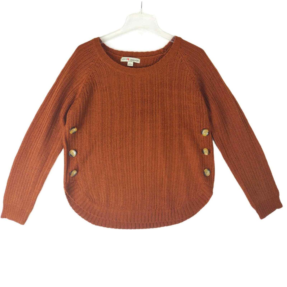 LOVE CHANGE Italy Women's L Long Sleeve Side Button Crop Sweater, Burnt  Orange - Main Image
