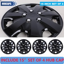15 Wheel Covers Snap On Full Black Hub Caps Trim Rings Fit R15 Tire Steel Rim