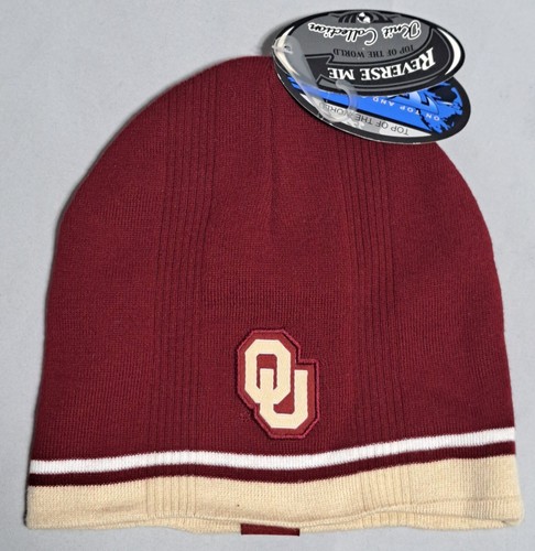 Oklahoma Sooners NCAA Reversible Winter Beanie Stocking Cap Knit Hat NWT - Foto 1 di 4