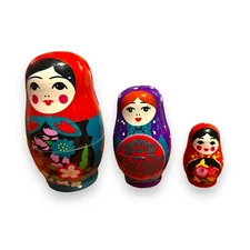 World Market Nesting Dolls Matryoshka Hand Painted Wood Set of 3