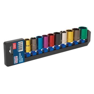 Sealey Multi-Coloured Socket Set 10PCs 1/2''Sq Drive WallDrive  Metric 13-24mm