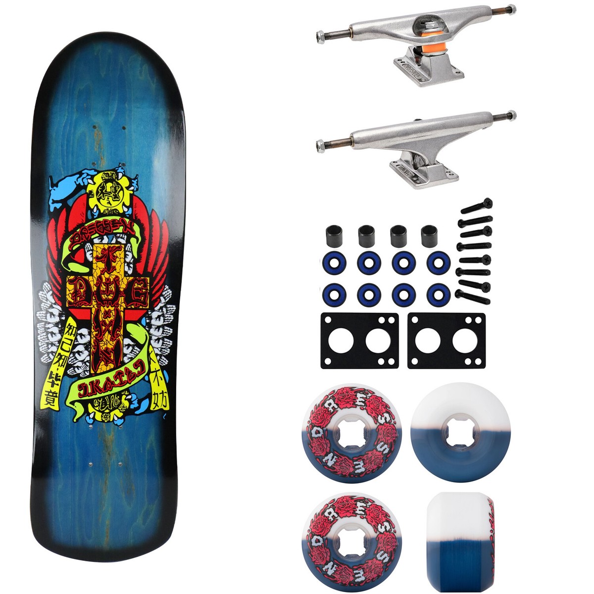 Dogtown Skateboard Dressen Blue 8.75&quot; x 32&quot; Indy Trucks, Slime 