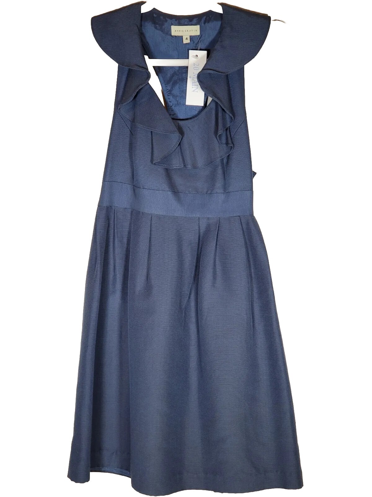 Annie Griffin Ruffled T-Back Fit & Flare Blue Dress Sleeveless Women's Sz 4  New