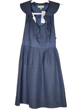 Annie Griffin Ruffled T-Back Fit & Flare Blue Dress Sleeveless Women's Sz 4  New