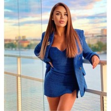 NWT ZARA BLUE TEXTURED PINAFORE DRESS 8890/699