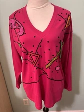 Eminent 80s Women's Shirt Pants Set Beaded Pink Vintage Large Glamour Maximalist