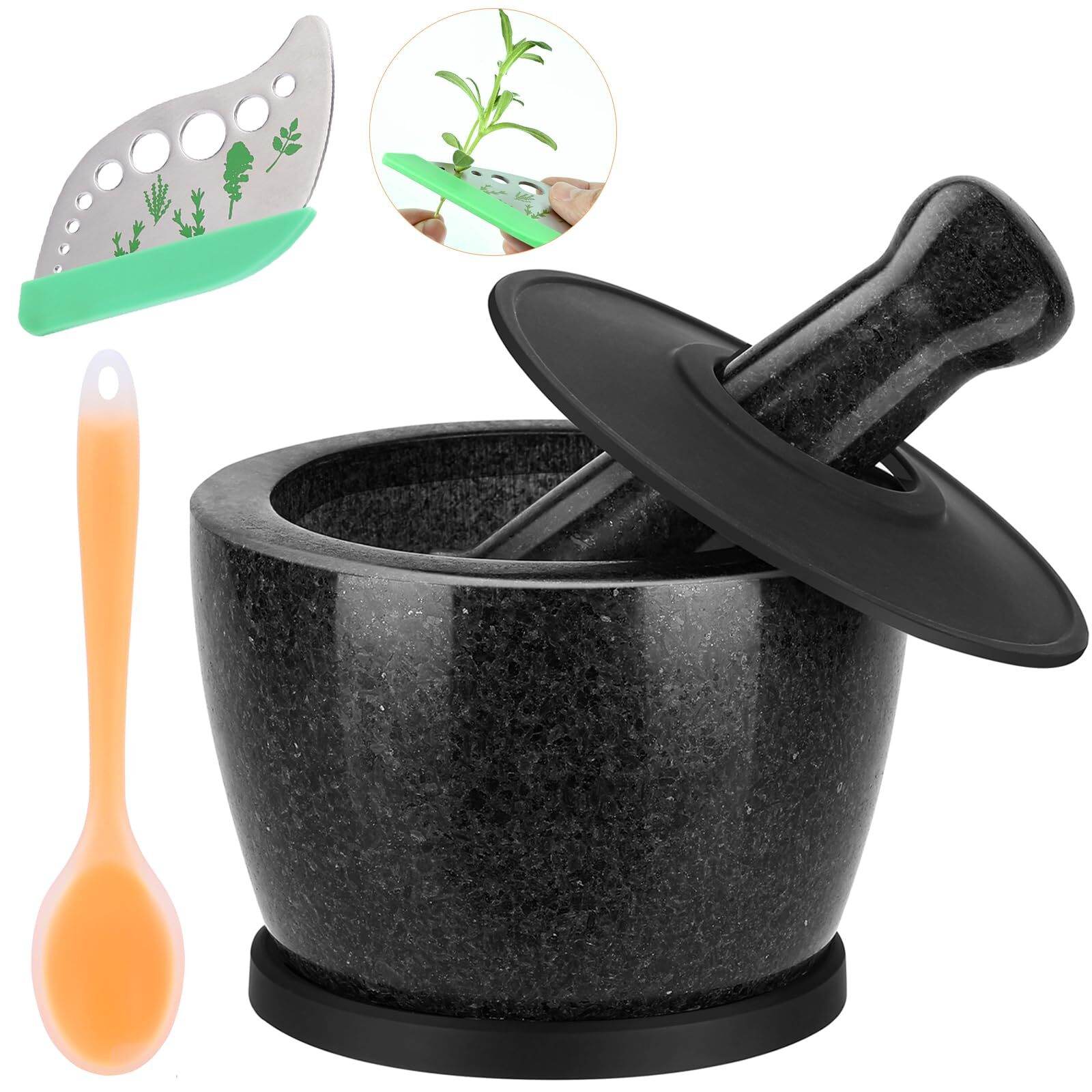 Mortar And Pestle Set Carved From Natural Granite Heavy Duty 2 Cup