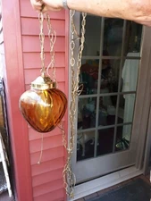 Vintage Empoli Mid Century UFO rootbeer MCM Glass Swag Hanging Light Fixture