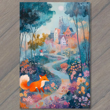 STICKER Whimsical Fox Floral Forest Colorful Homes Peaceful Night Garden