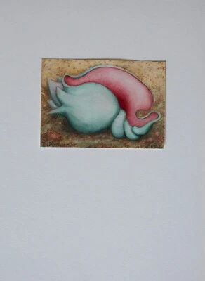 Aquarell Gemälde Muschel rot grün Barbara Kraemer Signiert Datiert  2002 - Bild 1 von 4