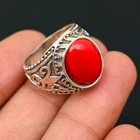 925 Sterling Silver Red Coral Men's Ring Handmade-Statement Ring All Size BJ206