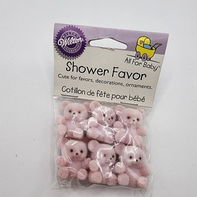 Vintage Flocked Teddy Bear Miniature Lot Of 6 Pink 1'' New Sealed