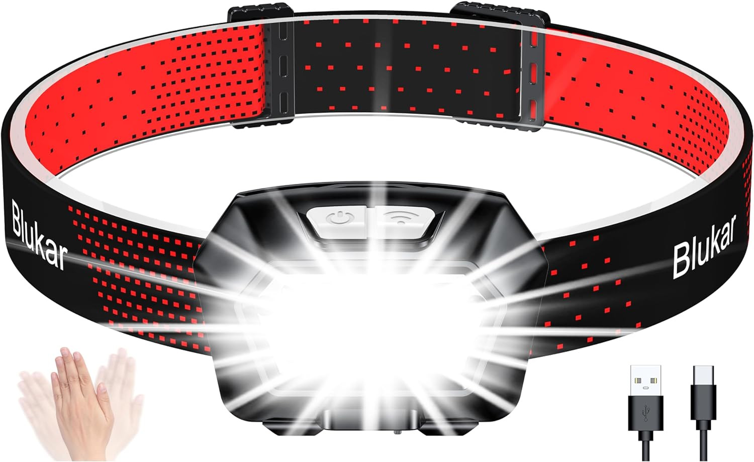 Head Torch Rechargeable, 2000L Super Bright Headlamp Waterproof Headlight with H