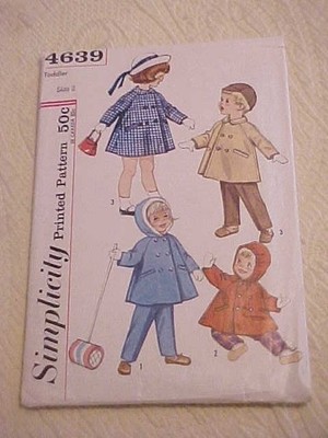 VTG Simplicity Toddler's Coat, Hooded Coat, & Pants Pattern 4639 Sz 2