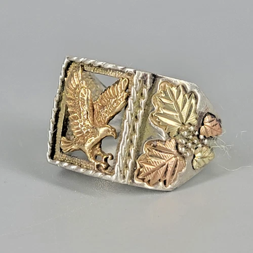 Vintage Coleman Co Black Hills 10k Rose Yellow Gold & Sterling Eagle Ring Sz 10