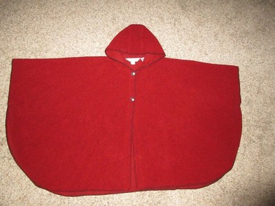 The Vermont Country Store Women Hooded Wool Blend Cape XL/2XL Red Button Up USA