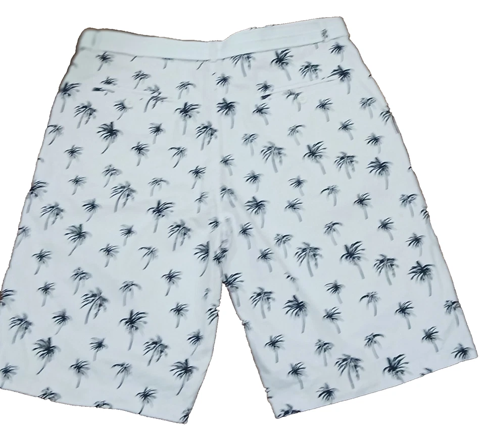 Nuevo con etiquetas Pantalones Cortos Defect Brooklyn Xpress Para Hombre 40 Estampado de Palmera Blanco Negro Cinturón Foto 4 de 4