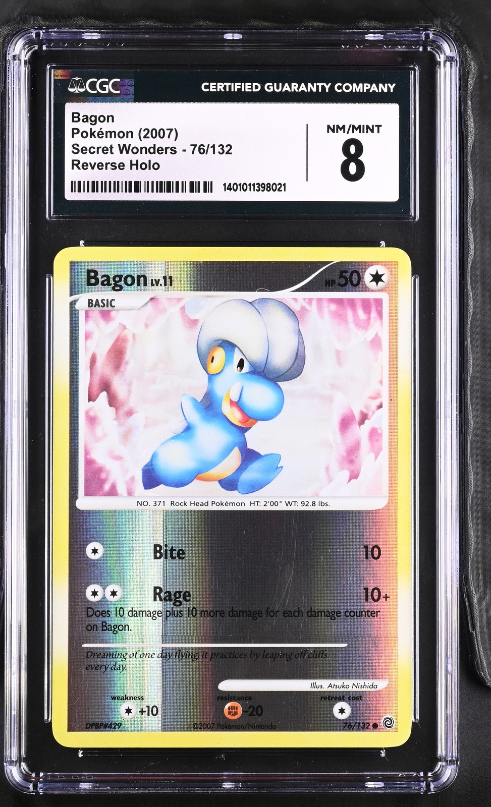 Pokemon 2007 Secret Wonders #76/132 Bagon Reverse Holo Foil CGC 8 TCG Rare