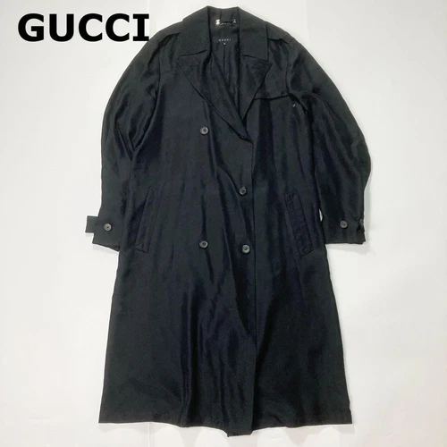 GUCCI Trench Coat Vintage Seta XL Nero da Donna Autentico (Dal Giappone)