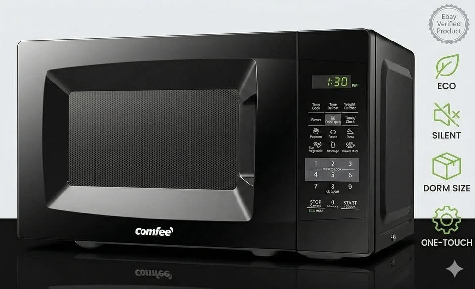 COMFEE 0.7 Cu Ft 700W Countertop Microwave Oven Black EM720CPL-PMB ECO One-Touch