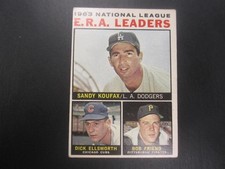 1964 TOPPS BASEBALL CARD #1 NATIONAL E.R.A. LEADERS KOUFAX FRIEND ELLSWORTH LOOK