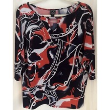 Clara Sun Woo Shirt Womens Artsy Blue Red Colorful Casual Art to Wear USA M