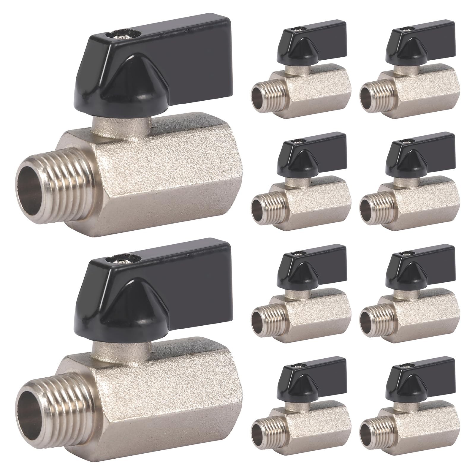 10 PCS 1/4 Inch Mini Brass Ball Valve Female x Male NPT ShutOff Plumbing
