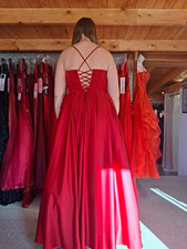 Red Sleeveless Spaghetti Strap Maxi Prom Dress Lace-Up Corset Back