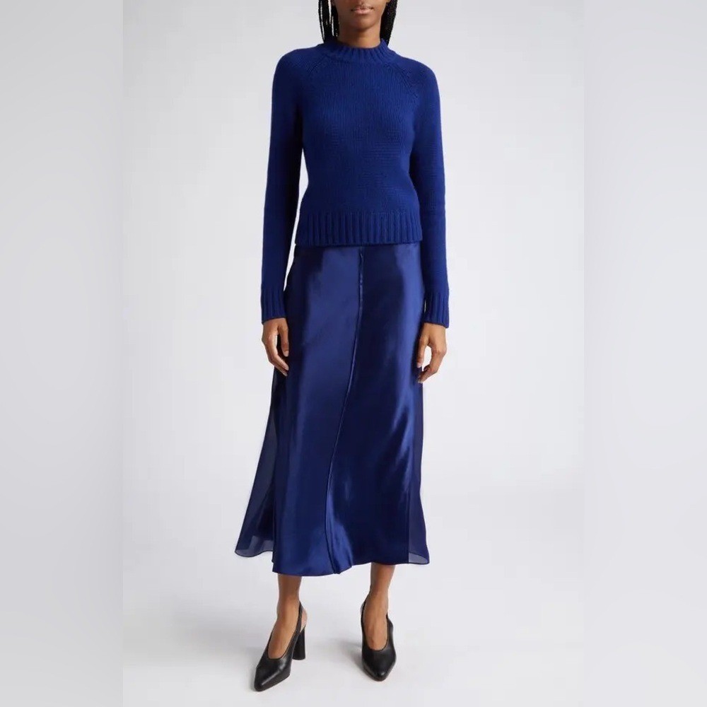 Vince Blue Satin Midi Skirt