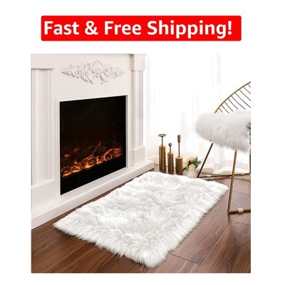 Luxurious White Faux Fur Sheepskin Rug 2x3' - Fluffy, Washable & Fade Resistant