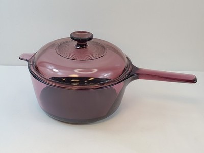 Pyrex Corning Vision 2.5L Teflon Sauce Pan Pot Cranberry Purple With Lid Vintage