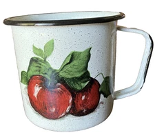 Vintage Enamelware Graniteware Speckled Pitcher Jug Pot With Handle Apple Design