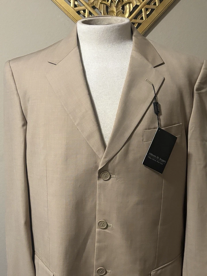 Blazer Vittorio St Angelo Para Hombre 46L/40W Arena Pecho Único 3 Botones Chaqueta Foto 3 de 4