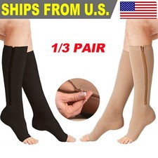 Open Toe Zipper Compression Socks Support Graduated Stockings Unisex 20-30mmHg