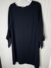 Talbots Dress Womens 2X Navy Tie Cuff 3/4 Sleeve Knit Shift Pullover Career NEW