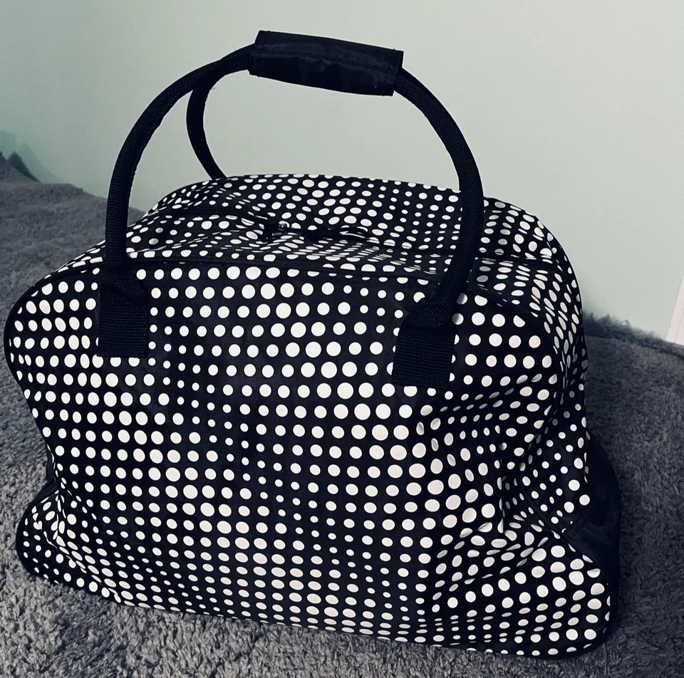 Bolsa de Lona con Ruedas de Viaje para Equipaje de Mano Negro Blanco con Lunares Asa Foto 4 de 4