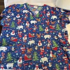 UA Scrub Top Blue Christmas Scene XL Super Fun