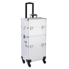 3 in 1 Rolling Makeup Trolley Cosmetic Organizer Large Storage Train Case Silver