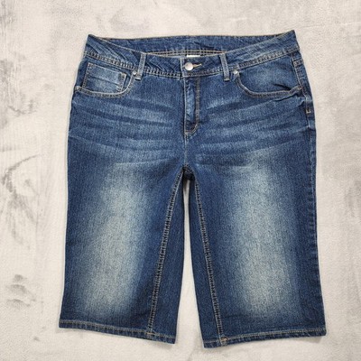 Faded Glory Shorts Womens 18 Blue Bermuda Denim Stretch 5 Pocket Casual Summer
