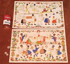 2 AINA STENBERG vtg scandinavian custom art print sweden norse food dance skiing