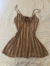 UO BDG Kamaryn Check Tie-Front Mini Fitted Bodice Gathered Bust Dress Size M