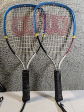 Lot 2 Wilson Racquetball Racquets Blue Silver w/ Wrist Straps