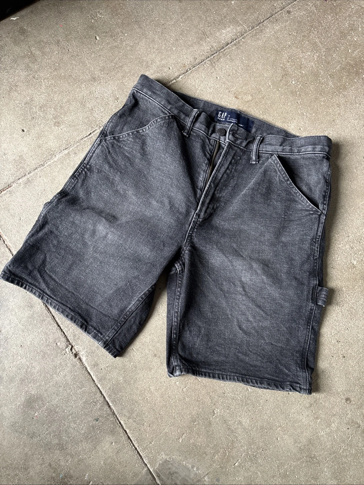 Gap Denim Utility Carpenter Shorts Mens 31 Black Wash 9” Inseam Workwear