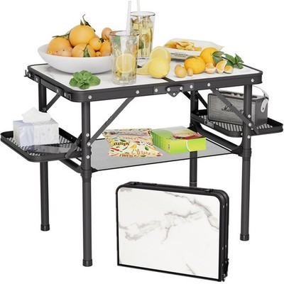 Small Camping Table Foldable 2ft, Folding Picnic Table with Side Racks & Net,...